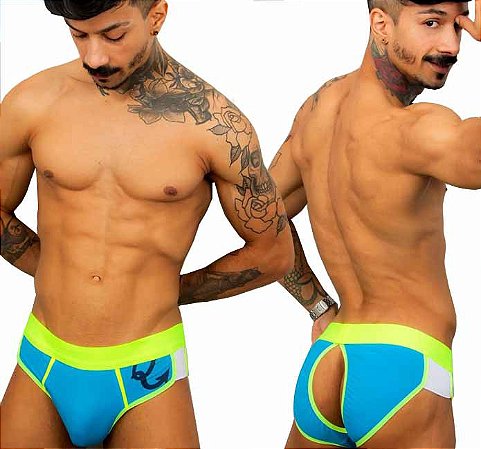 CUECA JOCKSTRAP MODELO OPEN - COR NEON AZUL E AMARELO