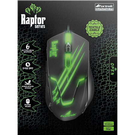 Mouse Gamer Fortrek Raptor - OM-801 Preto e Verde