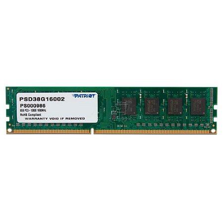 Memória para Desktop Patriot 8GB DDR3 1600Mhz PSD38G16002