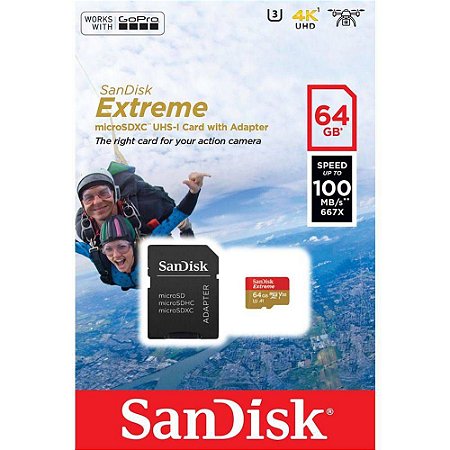 Cartão de Memória Micro SD Sandisk 64GB Extreme SDSQXAF-064G-GN6AA SDXC