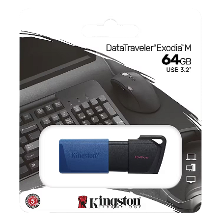Pendrive 64gb USB 3.2 - Kingston Exodia DTXON/64 - Preto e azul