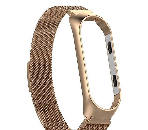 Pulseira Para Smartband Xiaomi Mi Band 3/4 Gold Metalizada