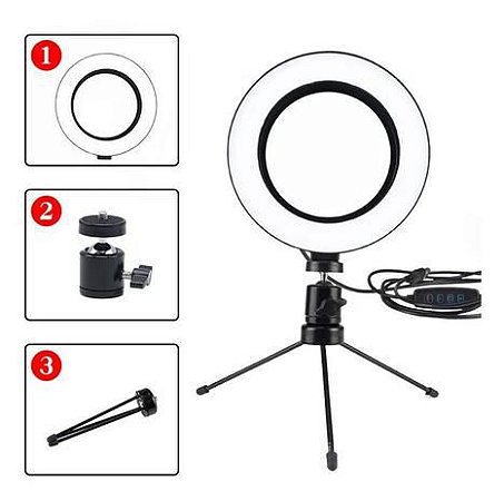 Iluminador Ring Light 6 Polegadas com 48 Leds e controle de Cor