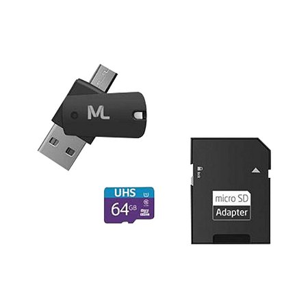 Cartão de Memória - 4 Em 1 64gb Micro Sd  + Adaptador + Leitor Usb - Multilaser