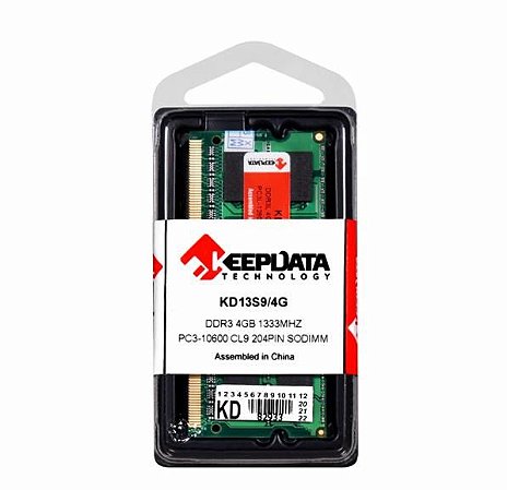 Memória para notebook 4GB DDR3 1333MHZ Keepdata KD13S9/4g