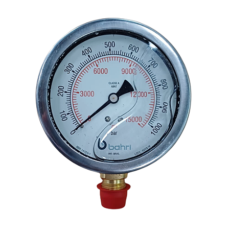 Manômetro Hidráulico Vertical DN 100 Inox 304 0~1000 bar (0-14500 PSI) 1/2" BSP Interno em latão c/ glicerina