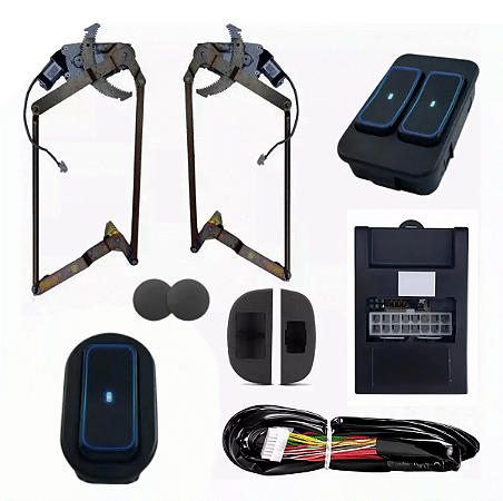 Kit Vidro Elétrico Escort Hobby 2 Portas c/Botão Ultra Led Azul