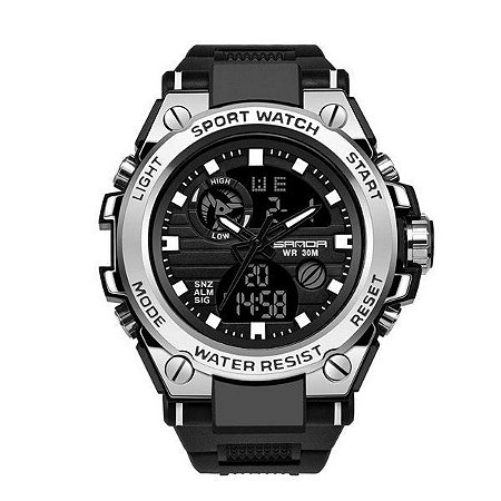 Relógio Masculino Sanda Militar Sport Anti-Shock Dual-Time 739 Silver