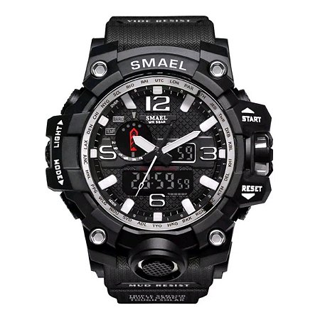 Relógio Masculino Militar Anti-Shock Smael 1545 Prova Agua Black Silver