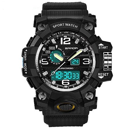 Relógio Masculino Sanda Militar Sport Anti-Shock Dual-Time 742 Black Silver