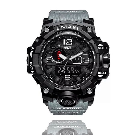 Relógio Masculino Smael 1545 Militar Esporte Anti-Shock Dual-Time Cinza
