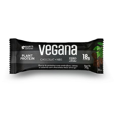 Barra de proteína vegana chocolate e nibs Hart's 70g