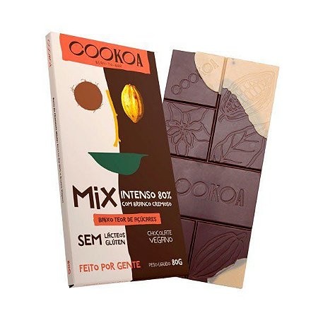 Chocolate mix intenso 80% e branco cremoso Cookoa 80g