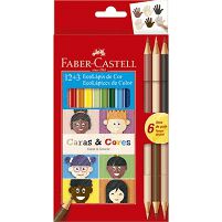 Lápis De Cor Faber Castell 12 Cores + 6 Tons de Pele Caras e Cores