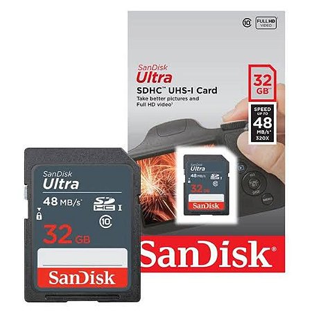 Cartão de Memória 32gb SDHC Ultra Sandisk 48Mb/s Câmera