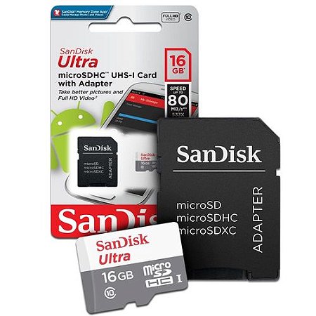 Cartão de Memória 16gb Micro Sd Ultra Classe10 Sandisk 80mbs