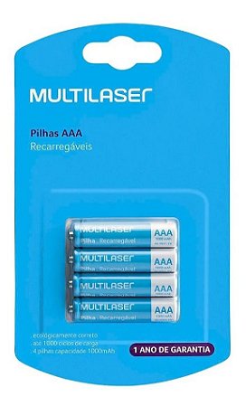4 Pilhas Recarregável Multilaser AAA Palito 900mah
