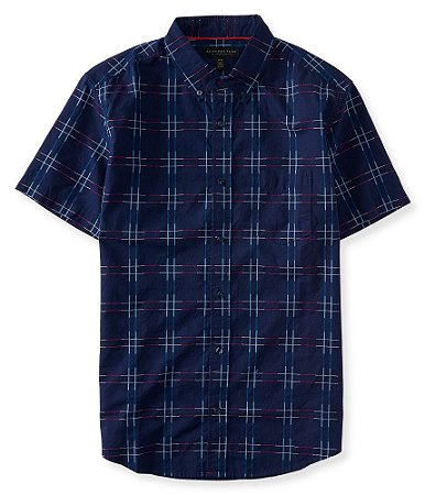 Plaid Dobby Woven Shirt Camisa em Manga Curta G