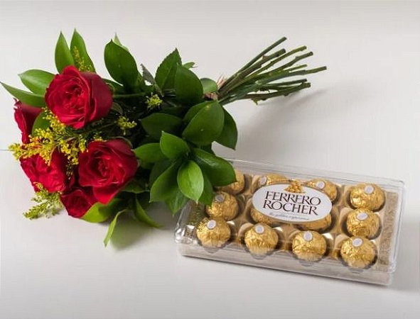 Ramalhete com 6 Rosas Vermelhas + Ferrero Rocher