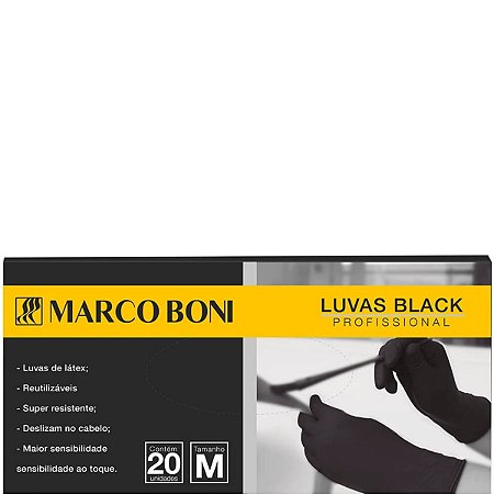 Marco Boni Kit 20 Luvas Black Profissional Látex preto Tam M - Ref 1454