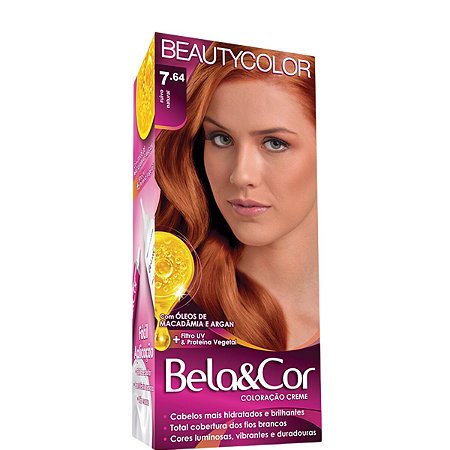 Tinta Beauty Color Kit Bela&Cor Coloração 7.64 Creme Ruivo Natural