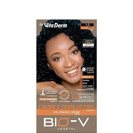 Vita Derm Kit Coloração Creme Bio-V Vegetal Tinta de Cabelo 1.0 Preto