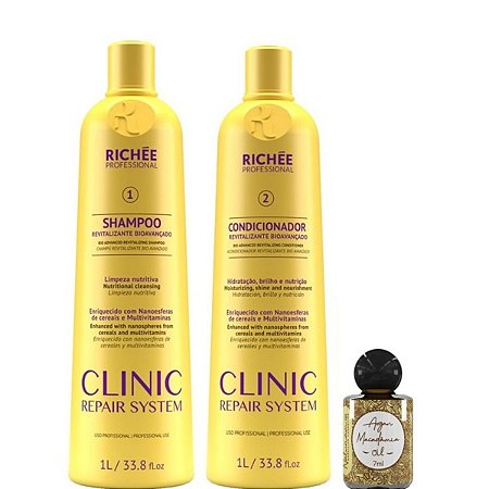 Richée Clinic Repair System Shampoo e Condicionador Kit 1L + Óleo de Argan