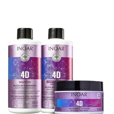 Inoar 4D Kit Shampoo e Condicionador 400ml + Máscara 250g