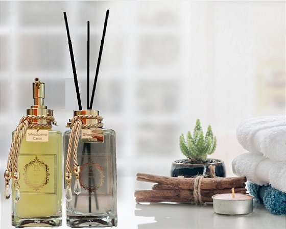 kit Para Banheiro e Lavabo Com Porta Sabonte Líquido e Aromatizador de Varetas de Vidro