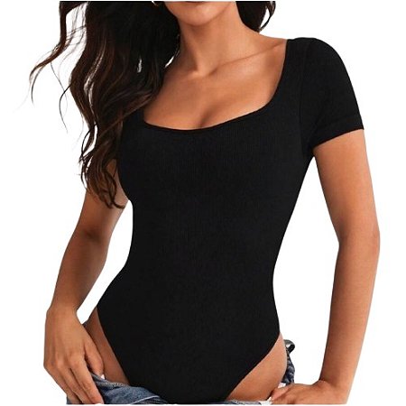 Body Feminino Com Manga Curta e Decote Que Valoriza O Busto -Sofisticado