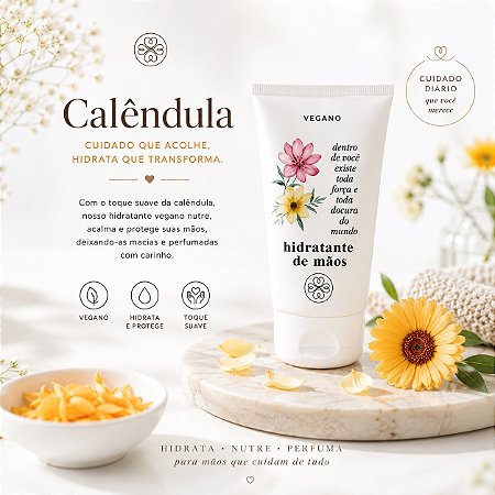 CREME PARA MÃOS 60ML TOQUE SECO PERFUMADO CALÊNDULA - FLORA VIE