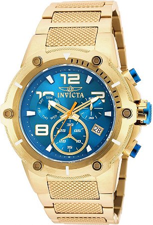 Relógio INVICTA 19532 Speedway 52mm Banhado a Ouro 18k Azul Cronógrafo Suíço