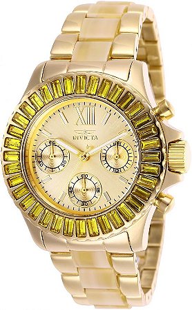 Relogio invicta 17492 Angel 38mm Feminino Banhado a Ouro 18k Mostrador Dourado Resistente a água 100m