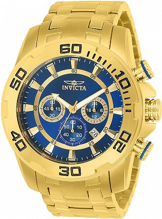 Relógio Invicta Pro Diver 22321 Quartzo 50mm Dourado Mostrador Azul