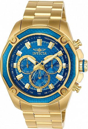 Relógio Invicta Aviator 22805 Quartzo 48mm Dourado Mostrador Azul