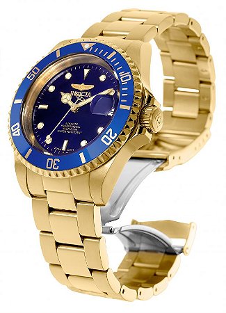 Relógio Invicta 8930OB Pro Diver Unissex 40mm Banhado a Ouro 18K Mostrador Azul Automático