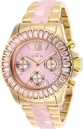 Relógio invicta Angel 17493 Feminino 38mm Banhado a Ouro 18k Mostrador Rosa