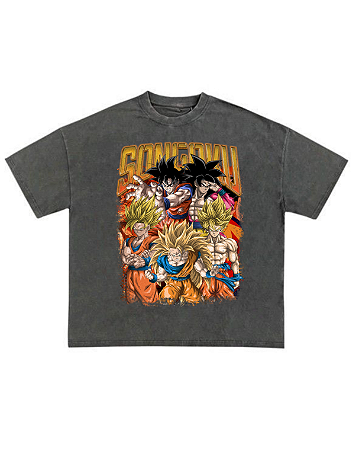 CAMISETA STREETWEAR OVERSIZED SON GOKU TRANSFORMAÇÕES
