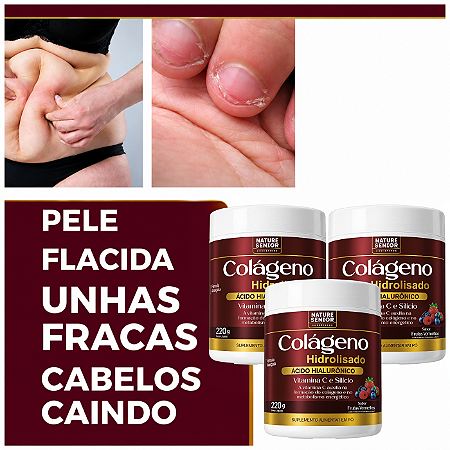 Colágeno em pó com vitamina C + 3 potes