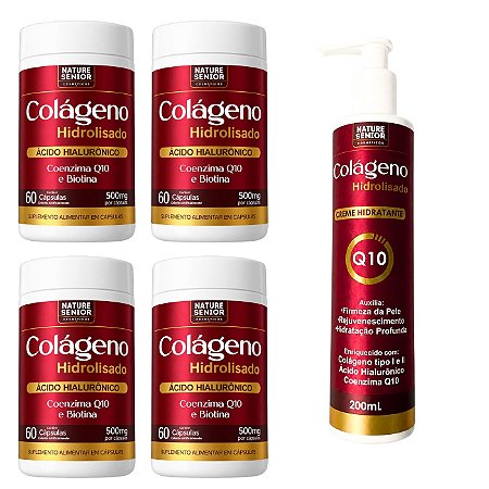 Kit Colágeno Hidrolisado 4 Potes de Colágeno + Creme Q10