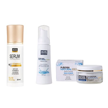 Kit Rejuvenecedor Plastica Natural + Serum + Hialurônicos + Vitamina c + D-pantenol