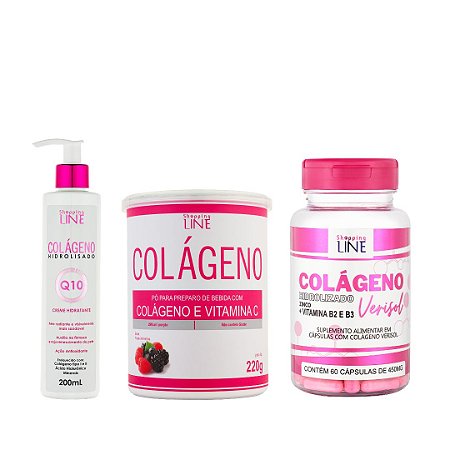 Kit Colágeno Tratamento Completo Com Verisol, B2, B3 e Zinco Anti Flacidez  - Shopping Line Natural - Linha direta de produtos naturais