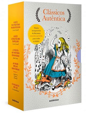 Caixa Clássicos Autêntica - Vol. 3 Alice no país das maravilhas; Alice através do espelho; Volta ao mundo em 80 dias; As mais belas histórias vol. 1; Mágico de Oz