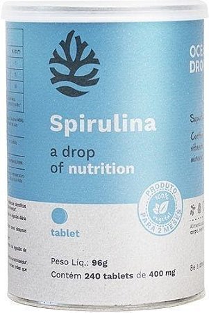 Spirulina 240 Tabs 400mg Ocean Drop  Superfood Rende 2 Meses