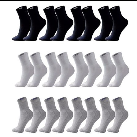 Kit com 12 pares Meia Sport Masculina veste 37 ao 44