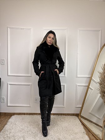 Casaco Trench Coat Alfaiataria Sobretudo Forrado com Pelos 2 em 1 Dress Code