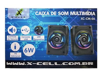 CAIXA DE SOM MULTIMIDIA P/ PC USB-P2 6W LED X-CELL XC-CM-06