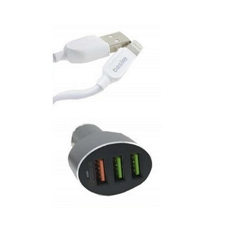 CARREGADOR AUTOMOTIVO 3 EM 1 36W LIGHTNING + 3 USB BASIKE BA CAR0085
