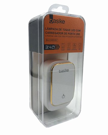 LAMPADA DE TOQUE LED COM 3 USB AUTO ID 3.4A BASIKE BA-CAR0087