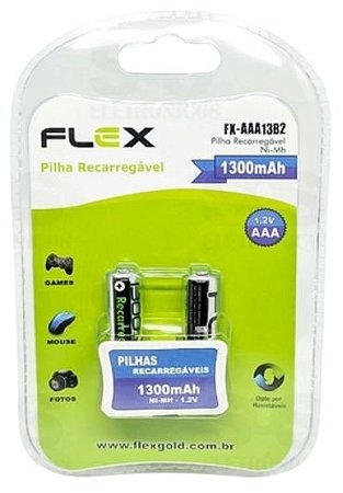 PILHA PALITO RECARREGAVEL AAA C/2UNID. FX-AAA13B2 - MARCA:FLEX